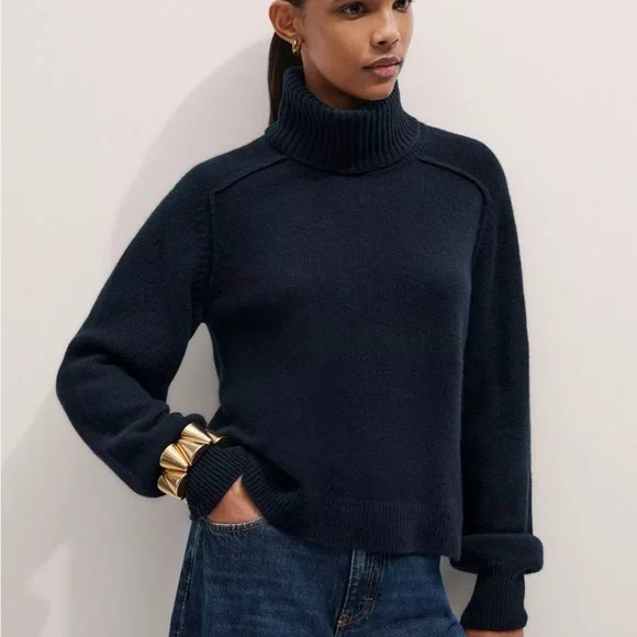 Me+Em Women's Merino Wool Cashmere Roll Neck Jumper Detachable  Blue Small - Picture 6 of 8